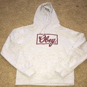 Grey and maroon obey hoodie